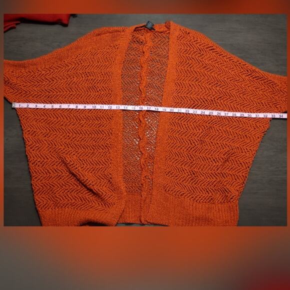 Tahari Burnt Orange Open Knit Cardigan Sweater Size Medium - Picture 6 of 13